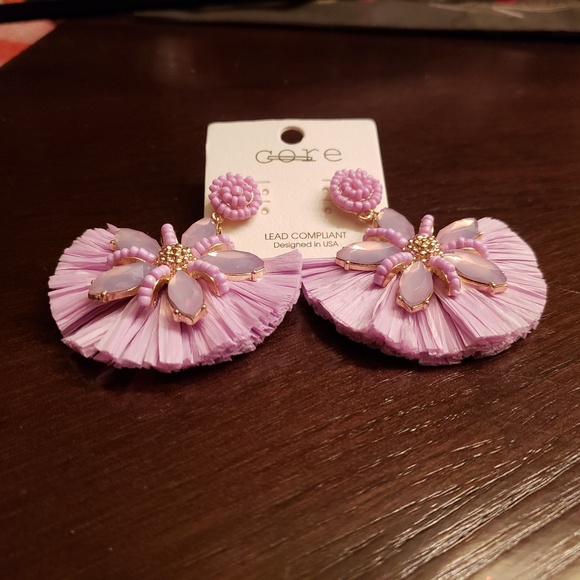 NWT Statement Flower Tassel Post Earrings - Lavender - Picture 4 of 4